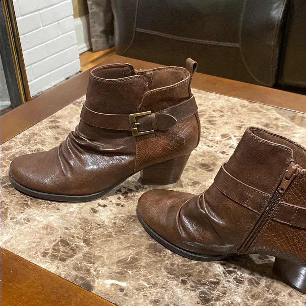 Brown Ankle Boots with Buckle Detail
